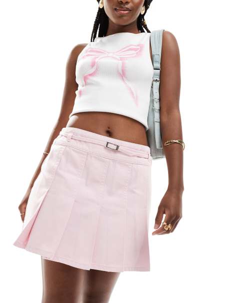 ASOS DESIGN – Różowa jeansowa spódnica mini z zakładkami - view 1