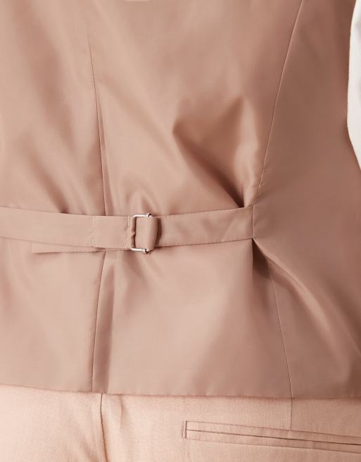 ASOS DESIGN – Różowa kamizelka garniturowa o dopasowanym kroju, z materiału z dodatkiem lnu, 4 z 5