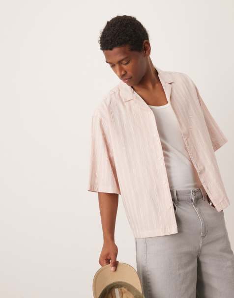 ASOS DESIGN boxy oversized revere shirt in pink stripe