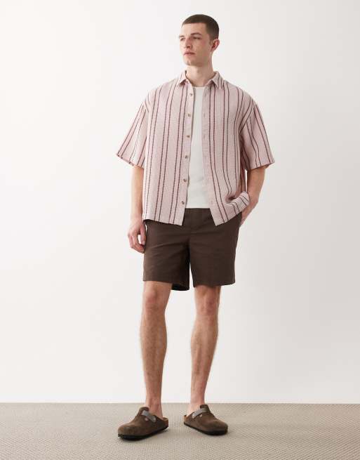 ASOS DESIGN – Różowa koszula oversize o waflowej strukturze we wzór w paski, 2 z 5