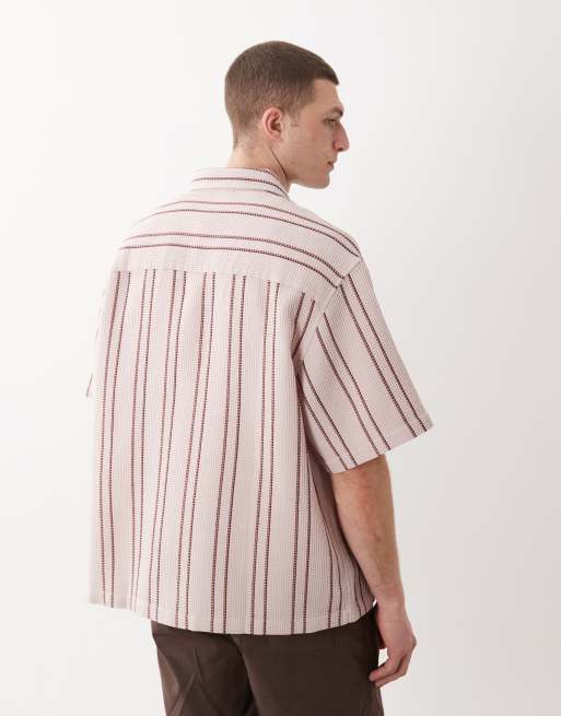 ASOS DESIGN – Różowa koszula oversize o waflowej strukturze we wzór w paski, 5 z 5
