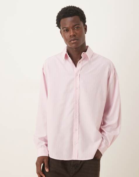 ASOS DESIGN 90S long sleeve oversized with curved hem in pink stripe