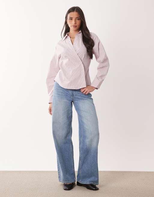 ASOS DESIGN – Różowa koszula w prążki z obszernymi rękawami, 2 z 4