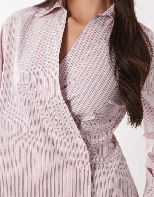 ASOS DESIGN – Różowa koszula w prążki z obszernymi rękawami, 3 z 4