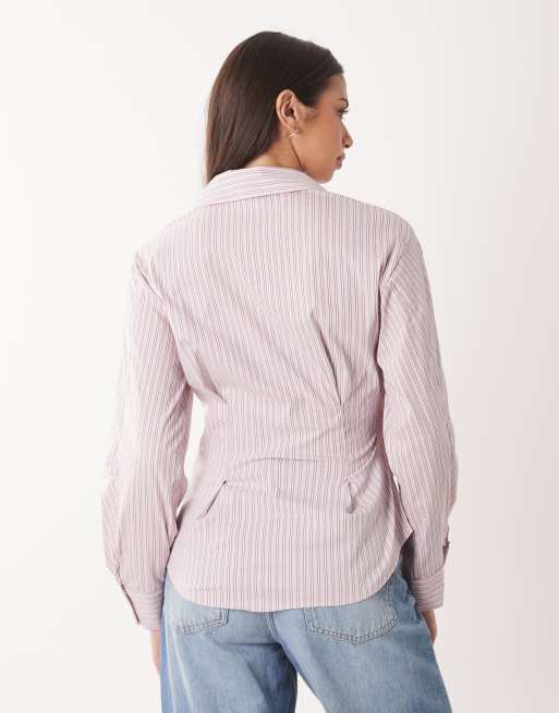ASOS DESIGN – Różowa koszula w prążki z obszernymi rękawami, 4 z 4