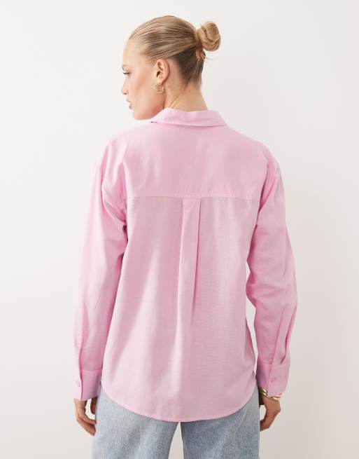 ASOS DESIGN – Różowa koszula z domieszką lnu, 4 z 4