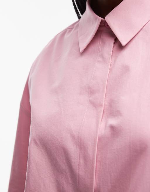ASOS DESIGN – Różowa koszula z popeliny z szerokimi rękawami, 3 z 4