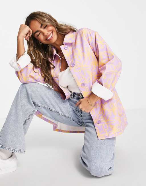 ASOS DESIGN – Różowa kurtka koszulowa ze wzorem w kwiaty