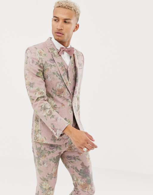 ASOS DESIGN – Garnitur o dopasowanym kroju w kwiaty z tkaniny z domieszką wełny, 2 z 4
