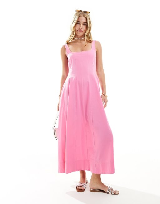 ASOS DESIGN – Różowa letnia sukienka tenisowa maxi z ozdobnymi szwami
