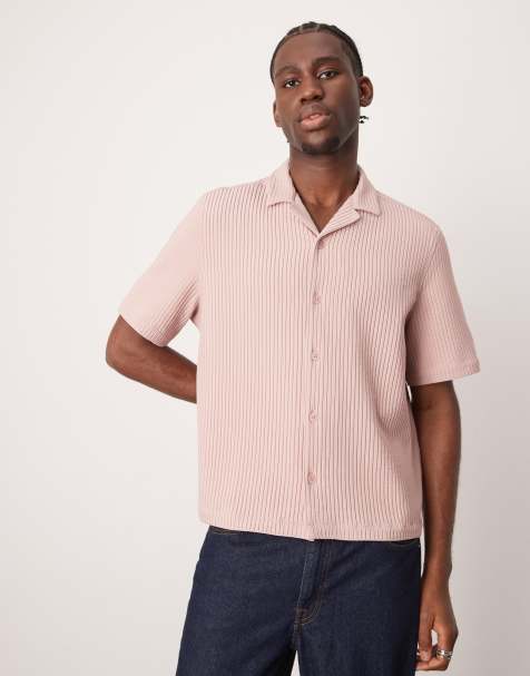 ASOS DESIGN boxy loose fit revere plisse shirt in pink