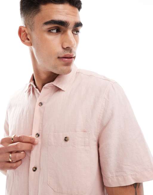 ASOS DESIGN – Różowa luźna koszula z mieszanki lnu, 3 z 4