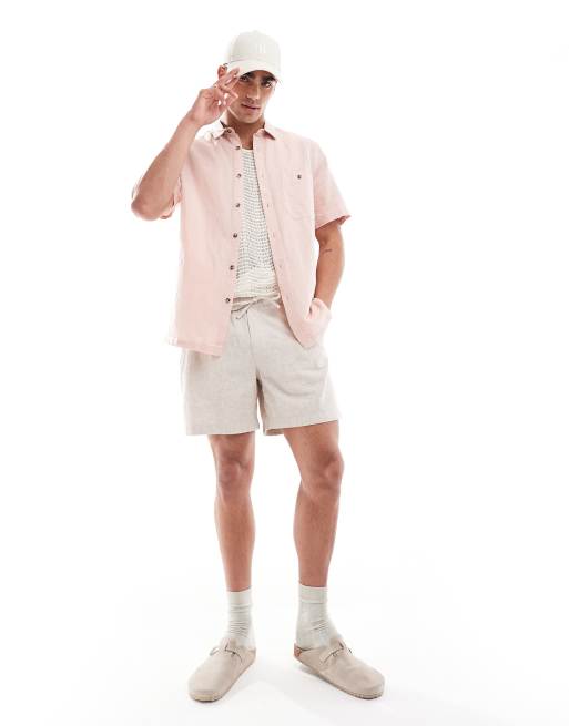 ASOS DESIGN – Różowa luźna koszula z mieszanki lnu, 4 z 4