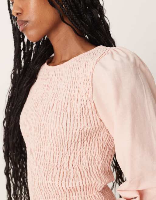 ASOS DESIGN – Różowa marszczona bluzka z imitacji lnu, 4 z 4
