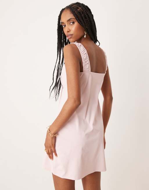 ASOS DESIGN – Różowa marszczona na biuście sukienka mini, 3 z 4