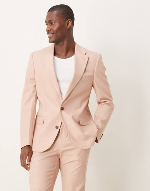 ASOS DESIGN – Różowa marynarka garniturowa o dopasowanym kroju z domieszką lnu