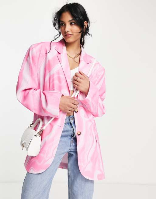 ASOS DESIGN – Różowa marynarka oversize o fasonie grandad w falisty wzór