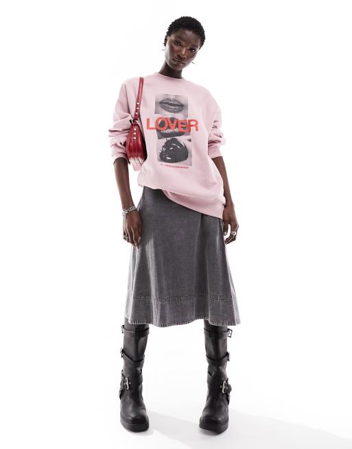 ASOS DESIGN – Różowa melanżowa bluza dresowa oversize z fotograficznym nadrukiem i napisem „Lover”