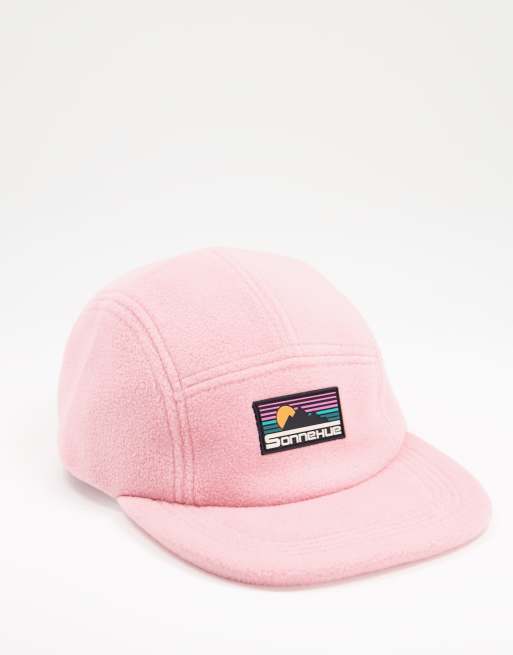 ASOS DESIGN – Różowa polarowa czapka z daszkiem z 5 panelami i logo