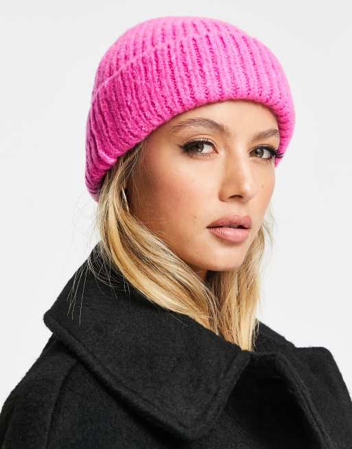 ASOS DESIGN – Różowa prążkowana czapka beanie w stylu fisherman