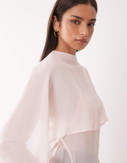 ASOS DESIGN – Różowa prześwitująca szyfonowa bluzka z szalem, 3 z 4