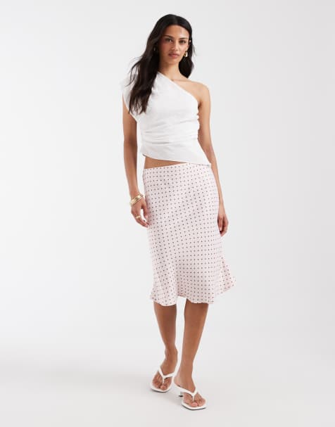 ASOS DESIGN – Różowa satynowa spódnica ze skosu w groszki w stylu lat 90., część zestawu - view 1