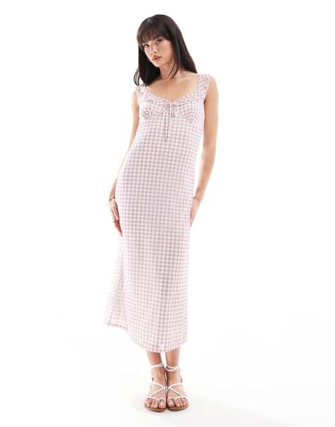 ASOS DESIGN – Różowa siateczkowa sukienka midi w kratkę vichy - view 1