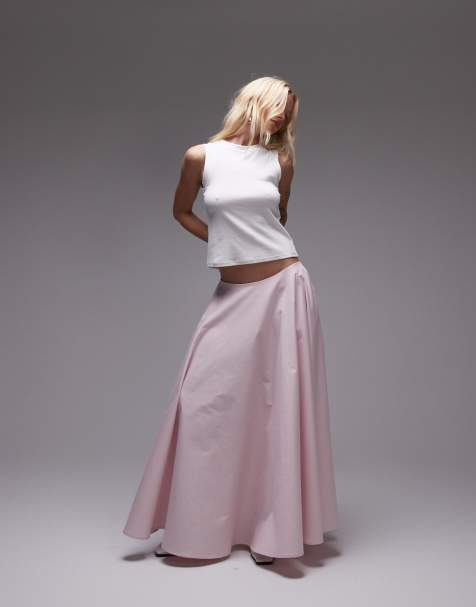 ASOS DESIGN poplin volume circle maxi skirt in pink