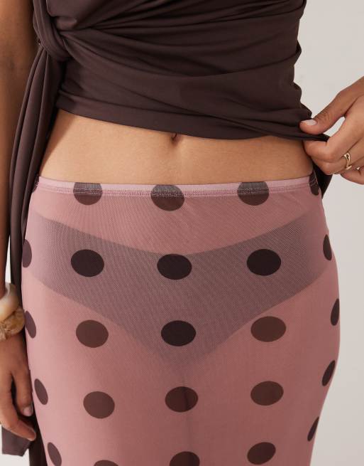 ASOS DESIGN – Różowa spódnica maxi z prześwitującej siateczki w groszki, 2 z 5