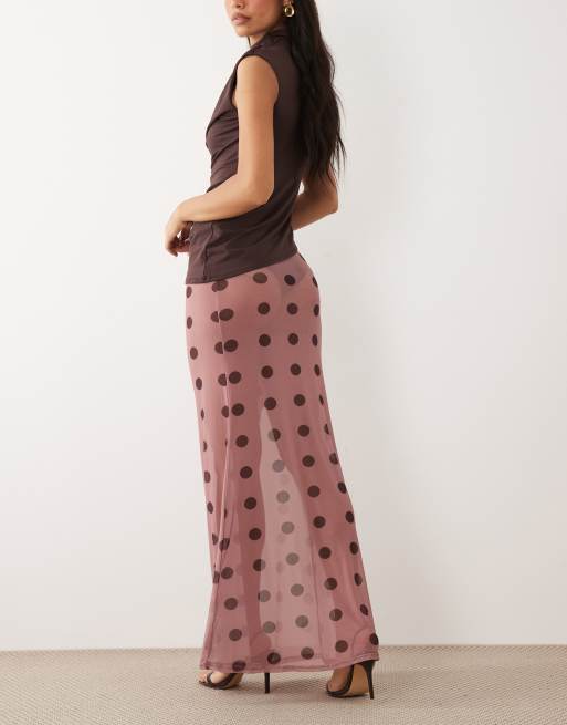 ASOS DESIGN – Różowa spódnica maxi z prześwitującej siateczki w groszki, 3 z 5