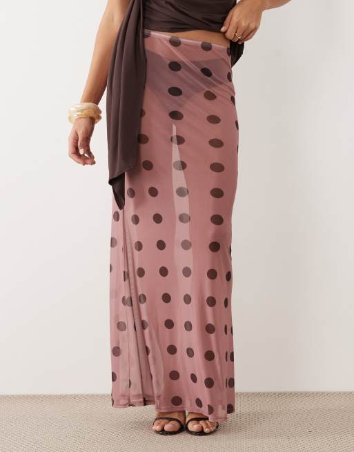 ASOS DESIGN – Różowa spódnica maxi z prześwitującej siateczki w groszki, 5 z 5