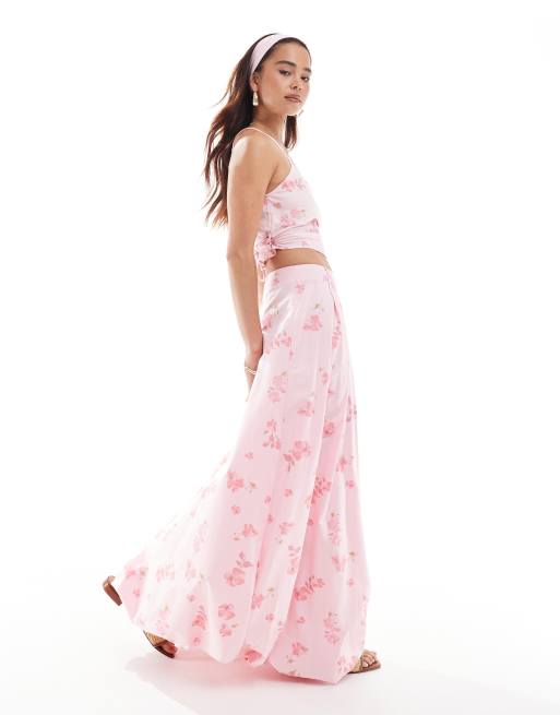 ASOS DESIGN – Różowa sukienka maxi w kwiaty z dołem typu bombka, część zestawu