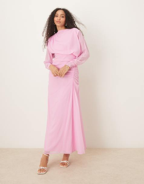 ASOS DESIGN blouson ruched detail maxi dress in pink