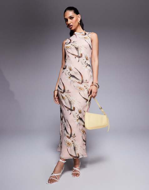 ASOS DESIGN – Różowa sukienka maxi z prostym dekoltem w kwiatowy wzór - view 1