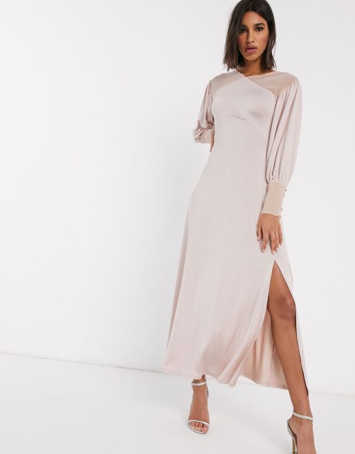 ASOS DESIGN – Różowa sukienka maxi z satyny i dżerseju