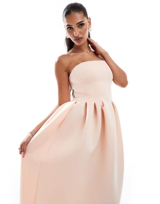 ASOS DESIGN – Różowa sukienka maxi z zaokrąglonym dołem i wzorem