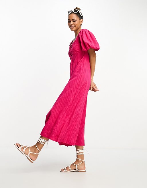 ASOS DESIGN – Różowa sukienka midi z bufkami i skręconym przodem, 3 z 4
