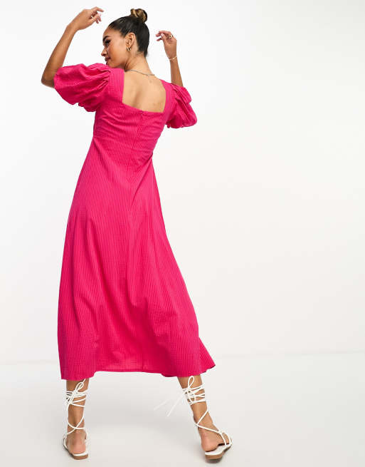 ASOS DESIGN – Różowa sukienka midi z bufkami i skręconym przodem, 4 z 4