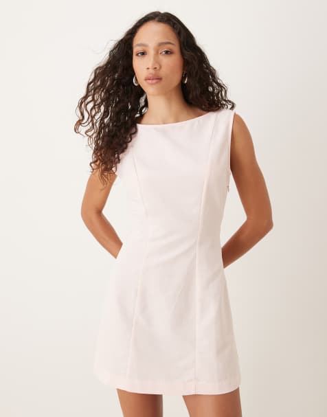 ASOS DESIGN – Różowa sukienka mini z prostym dekoltem z imitacji lnu - view 1