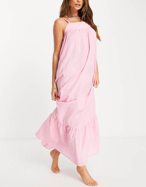 ASOS DESIGN – Różowa warstwowa sukienka plażowa maxi