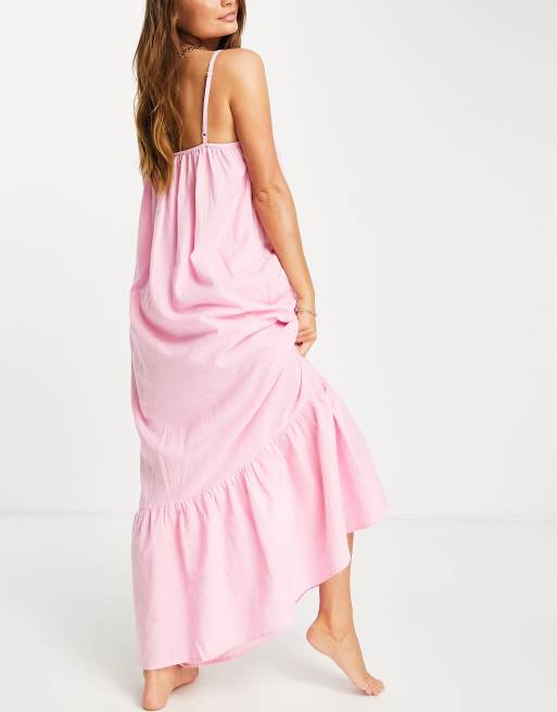 ASOS DESIGN – Różowa warstwowa sukienka plażowa maxi, 2 z 4