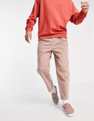 ASOS DESIGN – Różowe chinosy o szerokim kroju z zakładkami