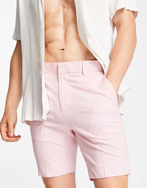ASOS DESIGN – Różowe eleganckie szorty o obcisłym kroju w kratę