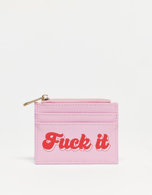 ASOS DESIGN – Różowe etui na karty i portmonetka z nadrukiem napisu