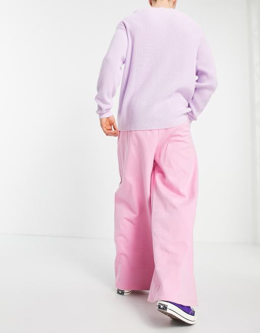 ASOS DESIGN – Różowe joggersy oversize z szerokimi nogawkami z przeszyciami, 2 z 4