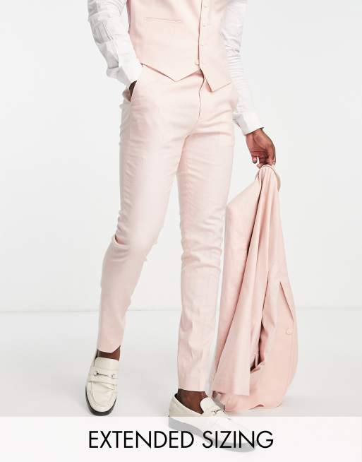ASOS DESIGN – Różowe obcisłe spodnie garniturowe z domieszką lnu