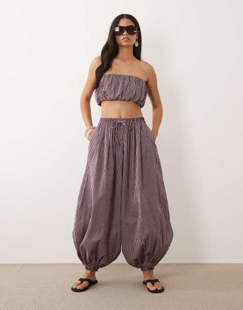 ASOS DESIGN – Różowe spodnie z balonowymi nogawkami w kratkę vichy, część zestawu - view 1