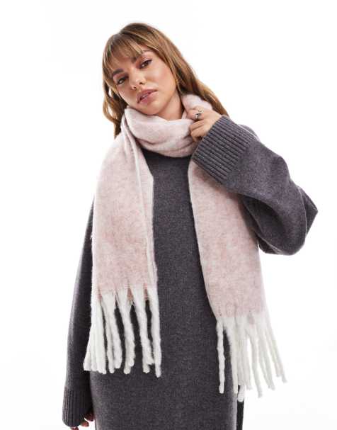 ASOS DESIGN – Różowo-biały szczotkowany szalik z frędzlami - view 1