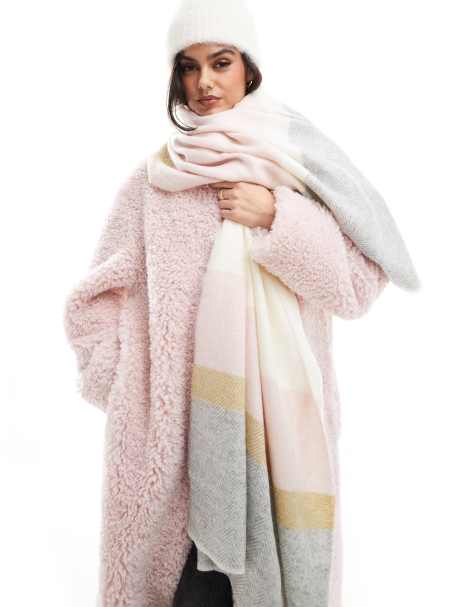 ASOS DESIGN – Różowo-szary, pastelowy szalik w jodełkę - view 1