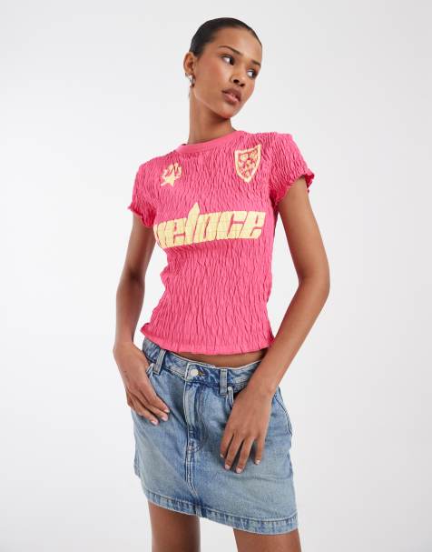 ASOS DESIGN – Różowo-żółta, marszczona koszulka piłkarska - view 1